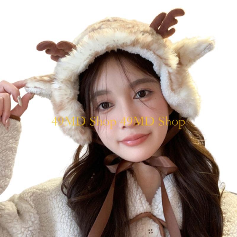 49MD Cartoon Headband Head Wrap Furry Puppy Ear HairBand for Winter Daily Wear