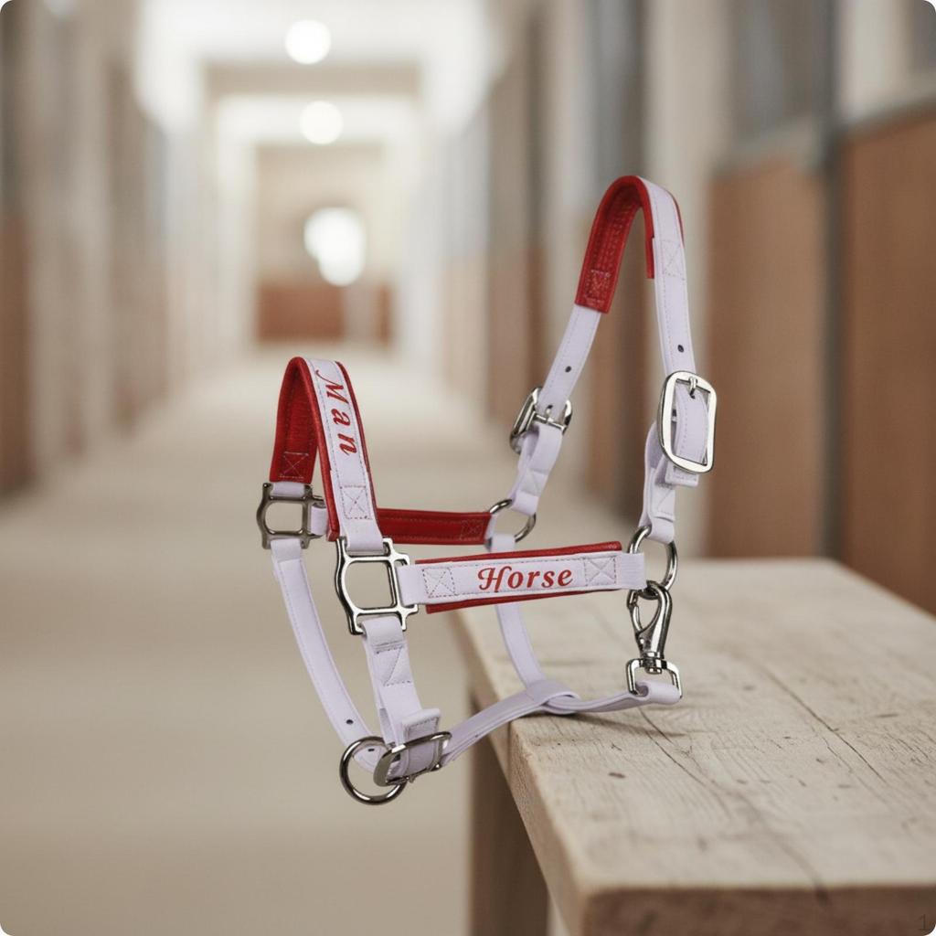 Hästgrimma Förstärkt Syntetläder Vadderad Utrustning för Ryttare, Stall, Träning Whitered