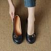 Single shoes women's 2025 new spring and autumn round head Chinese heel small leather shoes versatile soft sole shallow mouth commuter work shoes