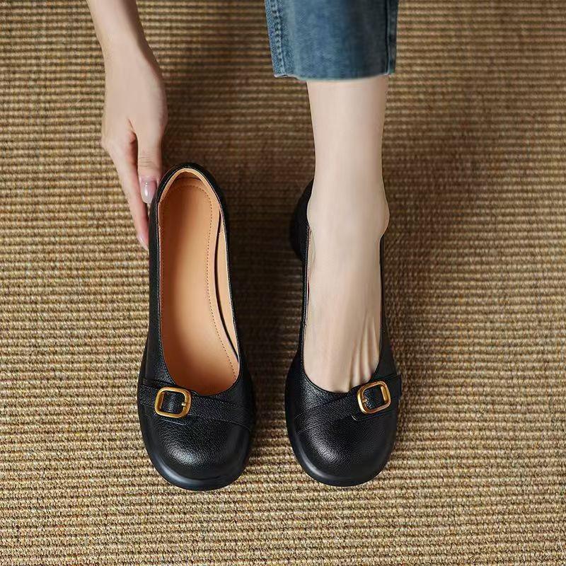 

Осень 2025 новая универсальная мягкая подошва ретро толстый каблук платформа британский стиль одинарная обувь один фут толстый каблук лофер девушка 40 чёрный