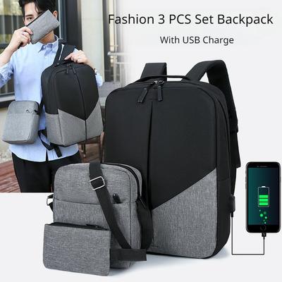 Outdoor Large-capacity Backpacks for Men Business Casual Simple Oxford Waterproof Shoulder Bag Fashion Multifunctional Three-piece Set Rucksack