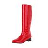 Fashion Autumn Winter Woman Boots Square Heel Knee-High Pointed Toe Patent Leather Boots Comfortable Low Heel Party Dress Dance Shoes