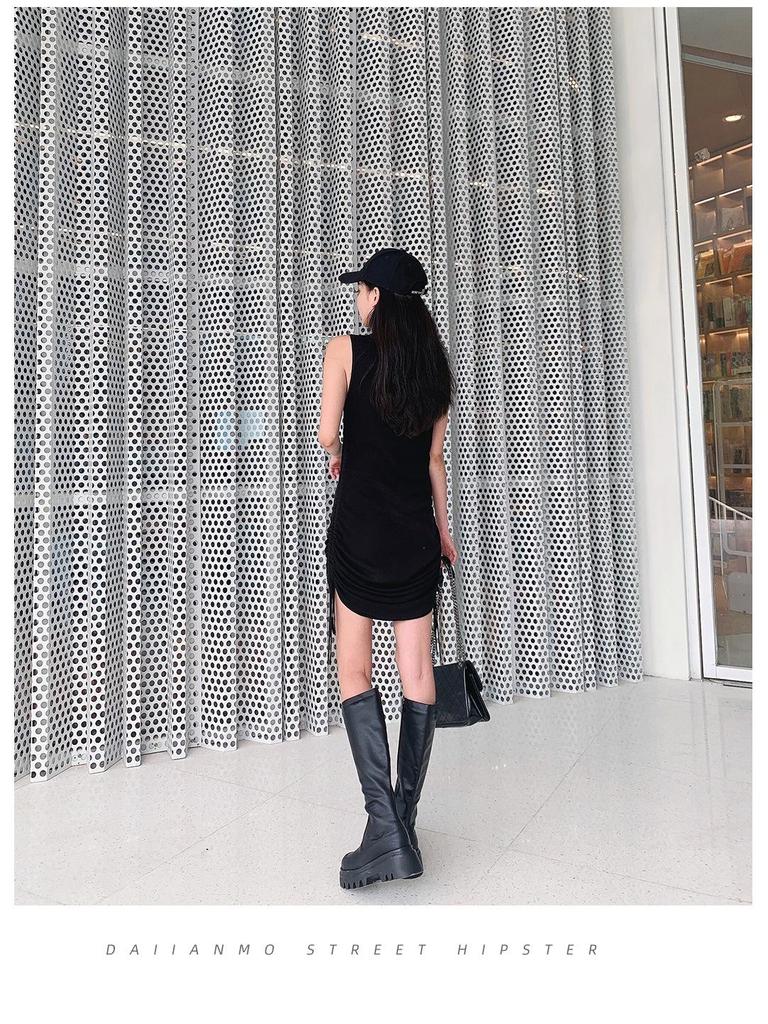 Elastic Platform Chunky Heel Over-the-Knee Women's Dark Slimming Leather Boots - Trendy and Cool Long Boots