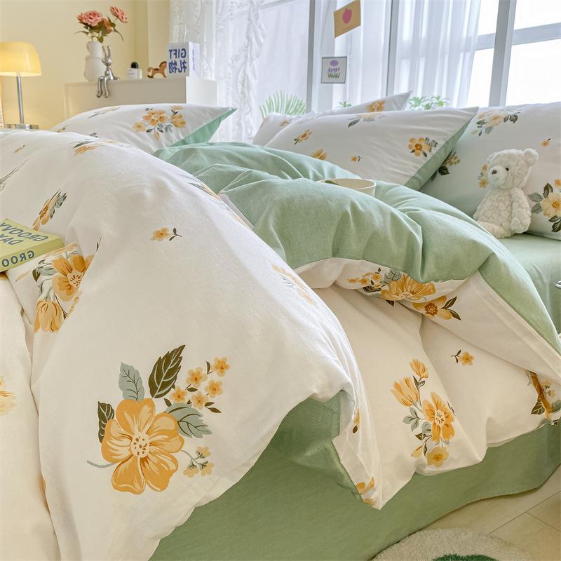 Bedding Four-piece Set, Cotton Pure Cotton Floral Quilt Cover, Bed Sheet Dormitory Three-piece Set