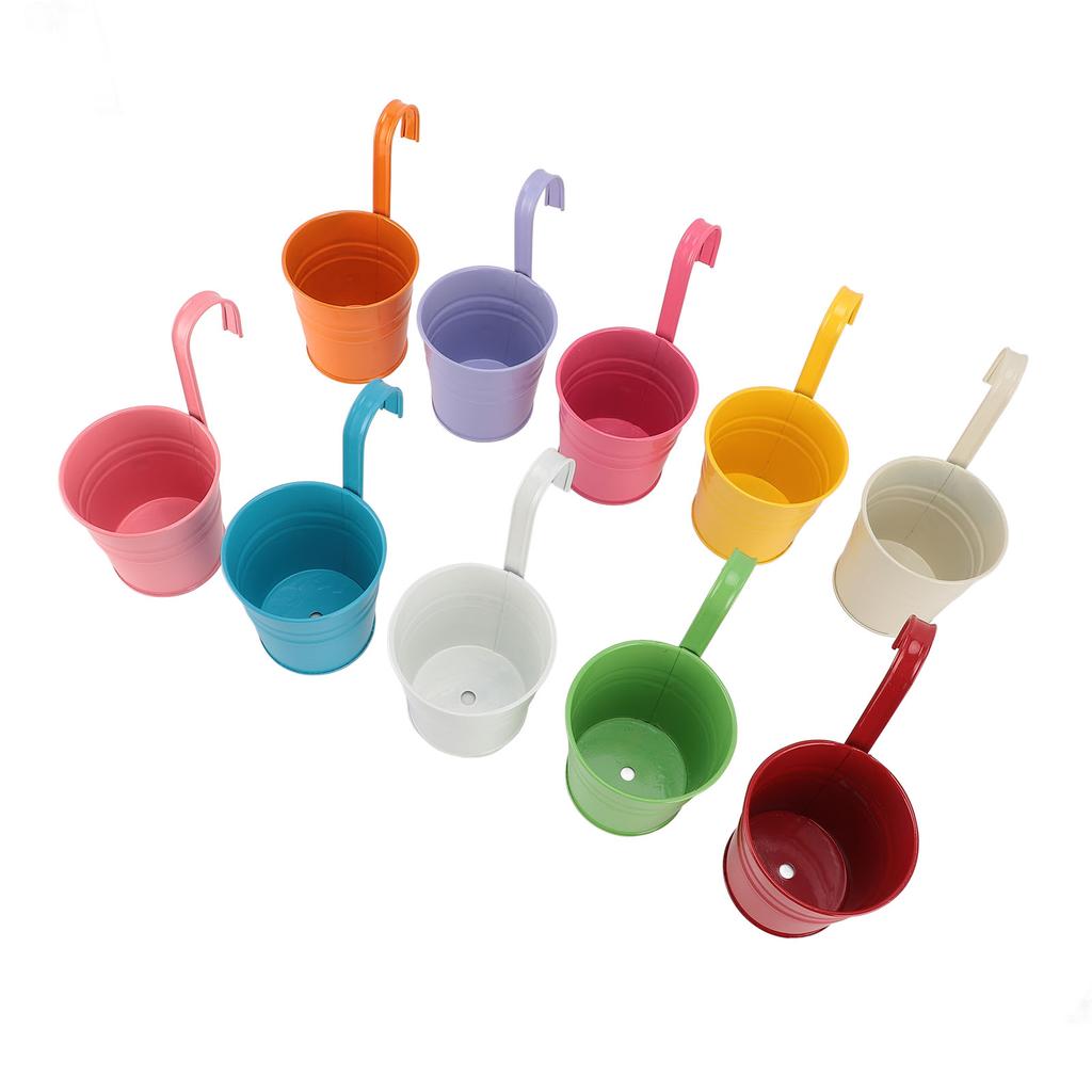 10Pcs Hanging Flower Pots Iron Decorative Detachable Hanging Garden Pots with Drainage Holes for