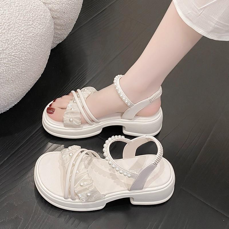 Sandals women's summer 2025 new fashion platform fairy style Roman shoes pearl outer soft-soled sandals
