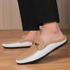 Fashion Men's Breathable Muller Shoes Hollow Out Genuine Leather Slip-On Walking Shoes Fashion Casual Flats Non-Slip Mens Slip on Shoes