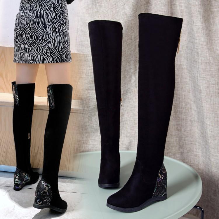 Frosted Velvet Over Knee Boots Wedge Heel Casual Shoes High Heels Knight Boots Shoes