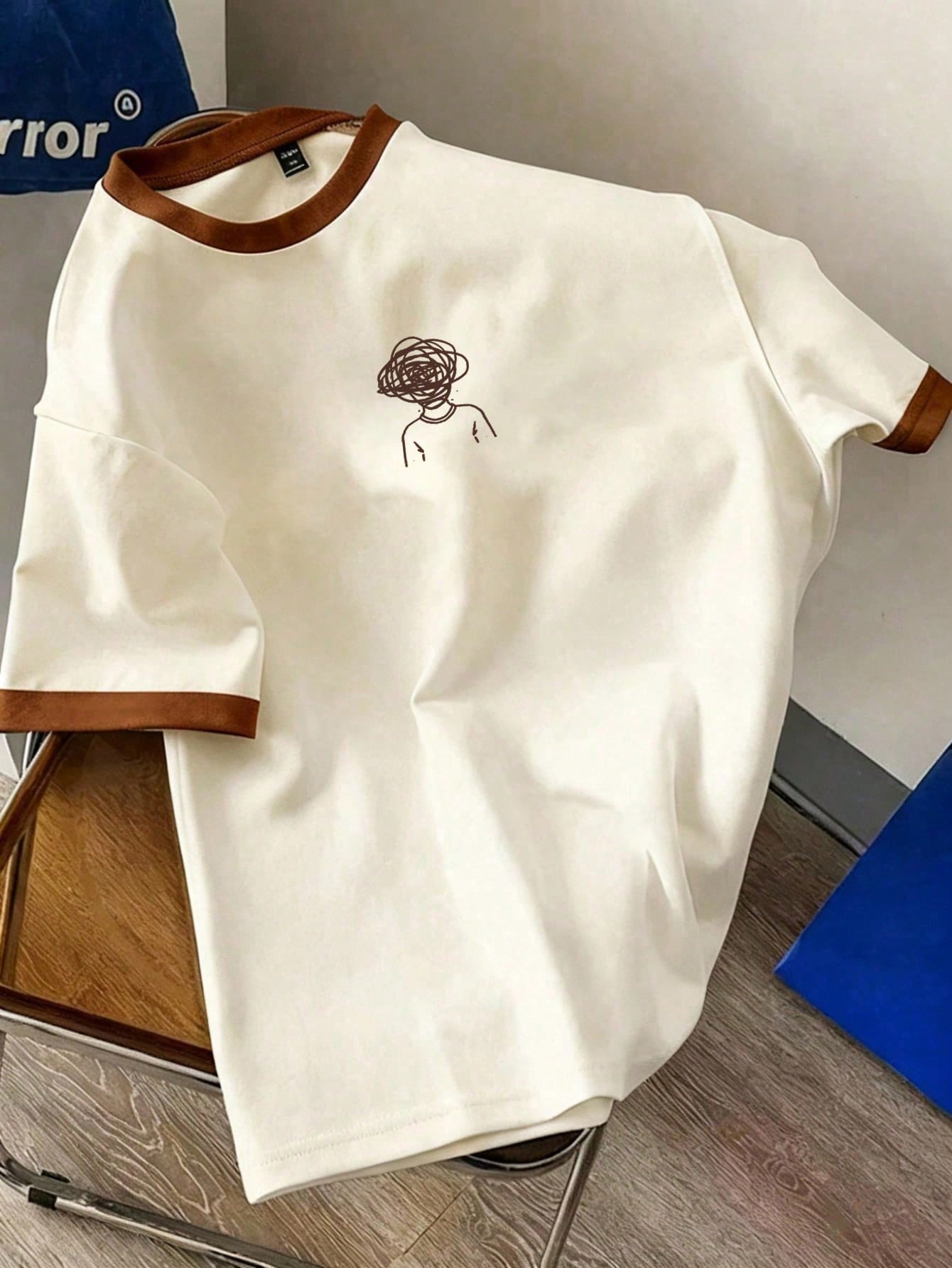 Men s T-shirt With Funny Pattern, Minimalist, Fashionable, Casual Everyday Wear, Beige, Summer S