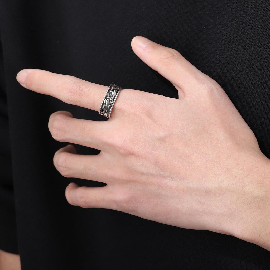 Vintage rose ring that does not fade, retro fashion trend, adjustable open ring for couples, high-end versatile accessory