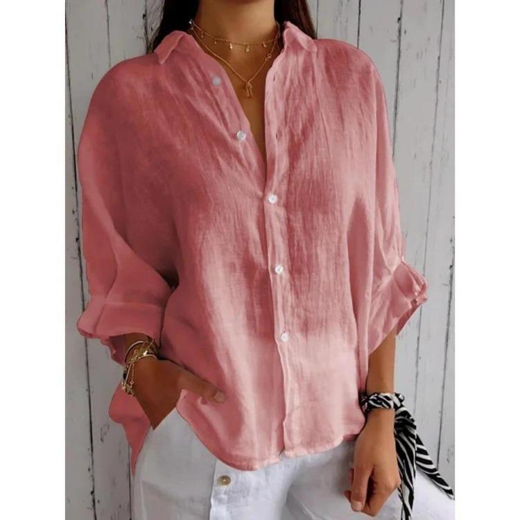 Women's Casual Blouses Spring Fall Fashion Print Solid Color 3/4 Sleeves POLO Neck Shirts