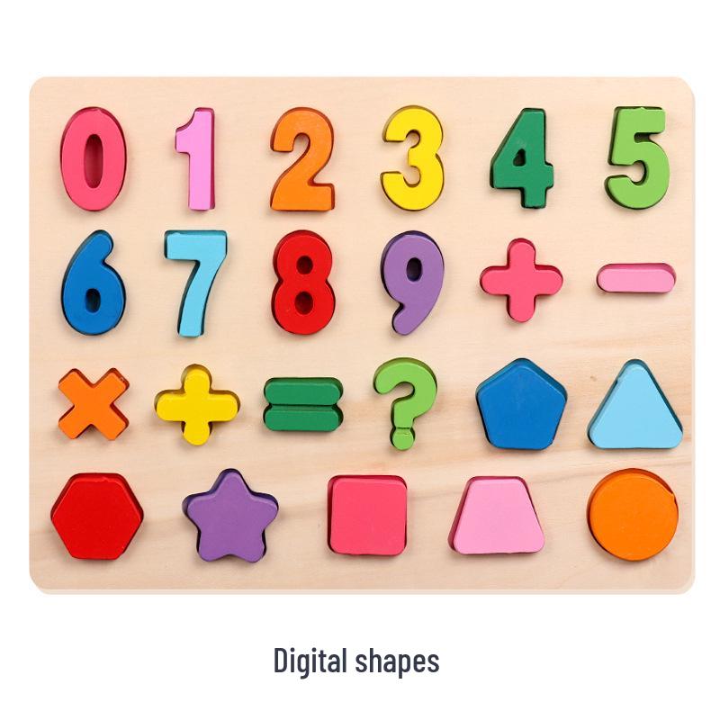Wooden Kids Digital Letter & Shape Matching Puzzle Board