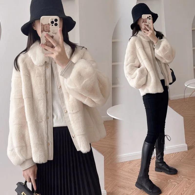 New Lantern Sleeve Fur Coat Women's Medium and Long Winter Imitation Mink Plush Coat Light