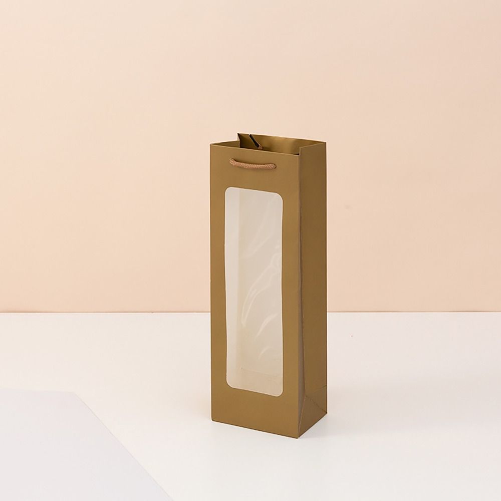 Translucent Kraft Paper Bag with Windows Red Wine Gift Bag Solid Packaging Handbag  Wedding