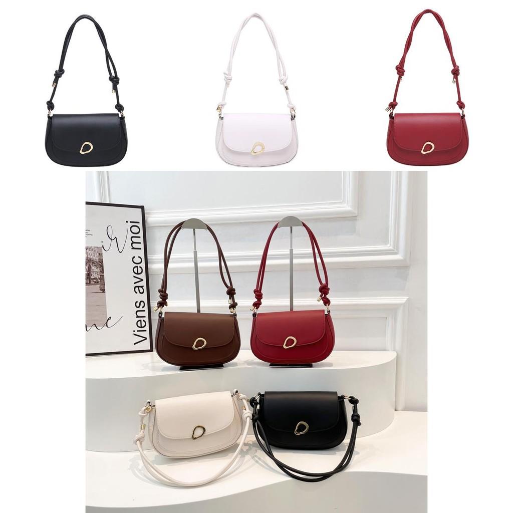 Fashionable Chic Lock Buckle Handbag For Women Stylish Minimalist Design In Black White Red Brown