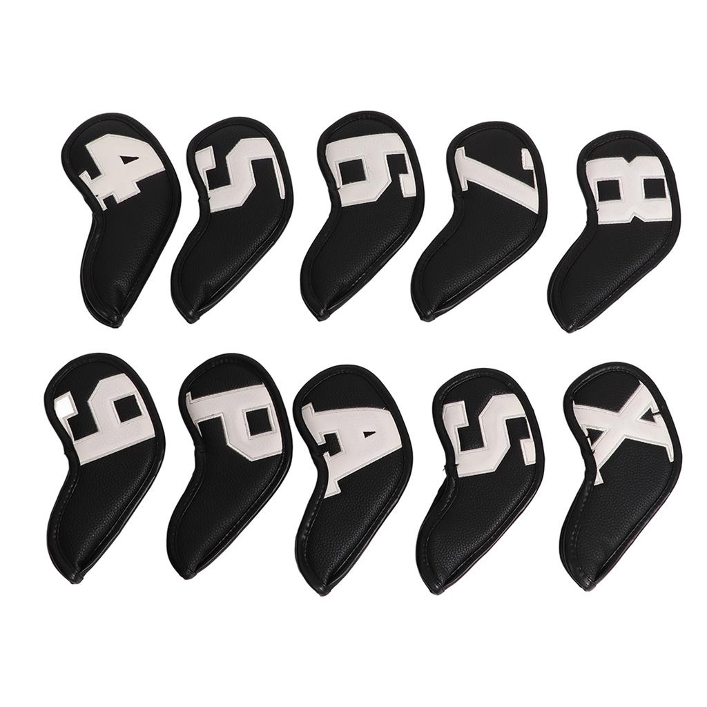 10pcs Set PU Waterproof Golf Club Iron Cover Fine Sewing Process Golf Club Head Protect Case(White Character Black