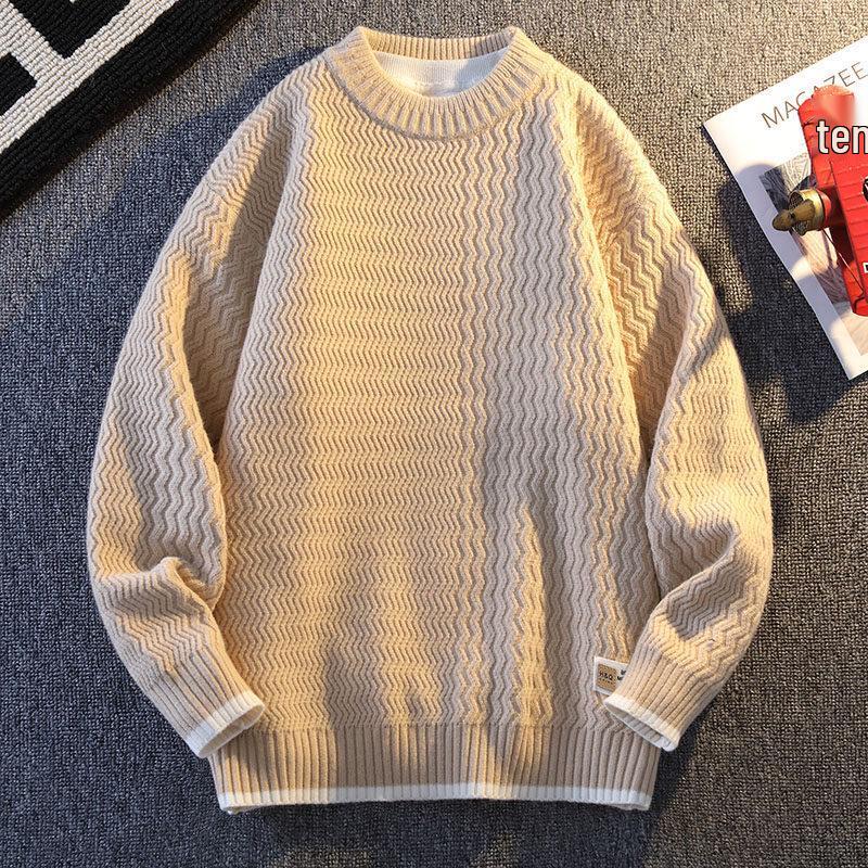 2024 Men's Autumn/Winter Loose Knit Sweater with Shirt Collar, Plus Velvet Two-Piece Look
