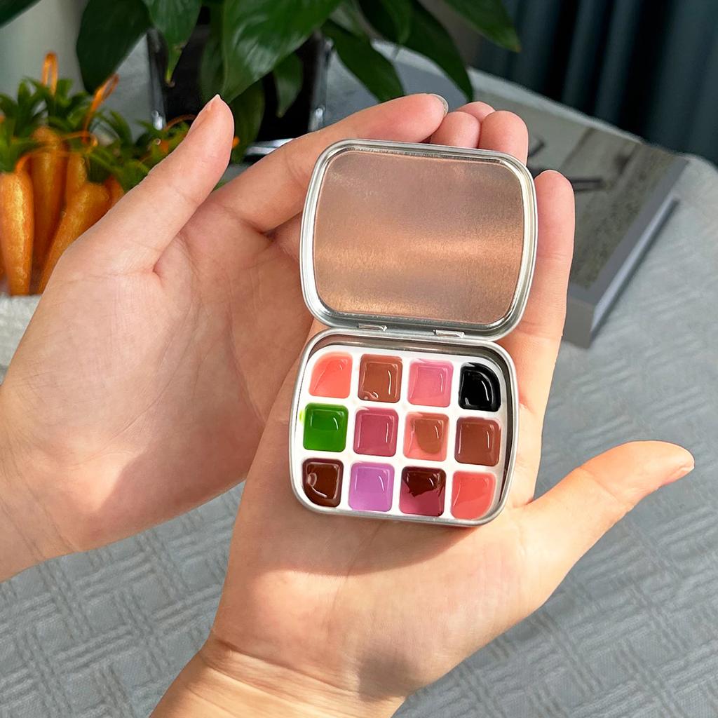 12-Grid Mini Watercolor Box - Ultra-Compact, Lightweight, Travel-Sized, Moisturizing Palette for Painting and Sketching