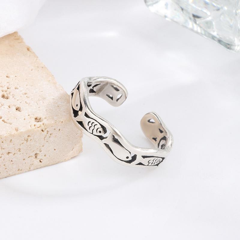 925 Silver Wave Fish Finger Adjustable Rings For Women Jewelry Vintage Birthday Gift Cheap Things With
