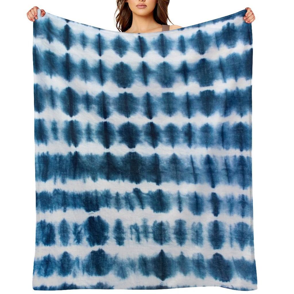 Shibori Indigo Stipes Throw Blanket For Baby Decorative Beds Travel Personalized Gift Blankets