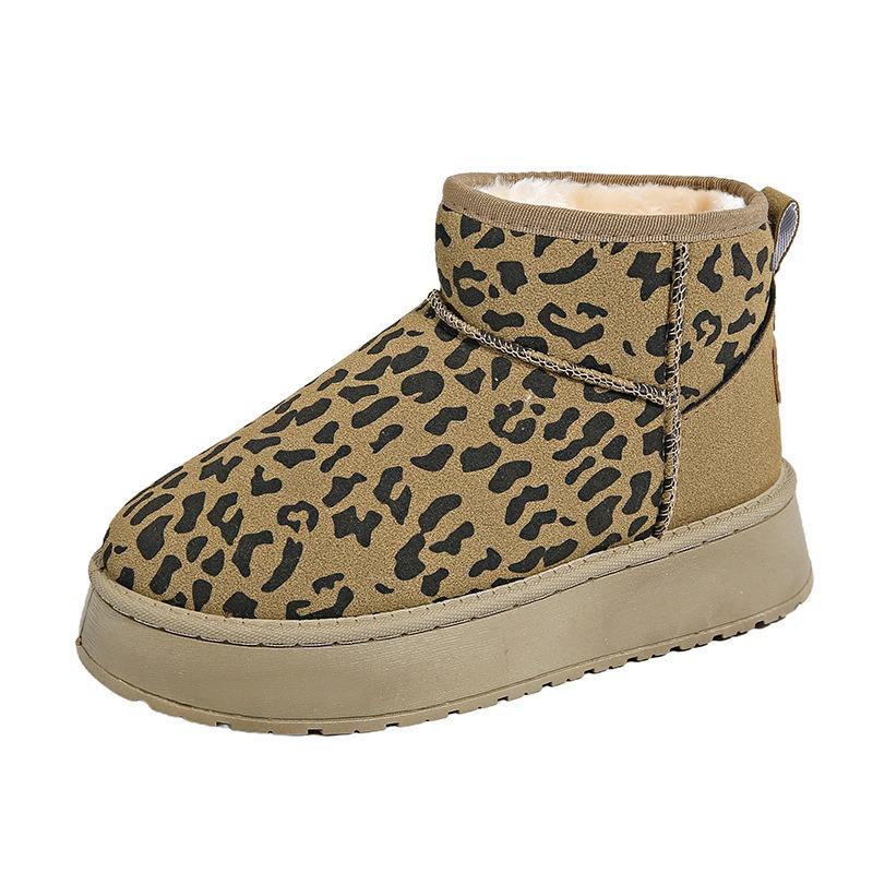 Fashion 2025 Autumn and Winter Fashion Warm Casual and Comfortable Snow Boots Leopard Print Flat Heel Round Toe Fashion Boots for Women