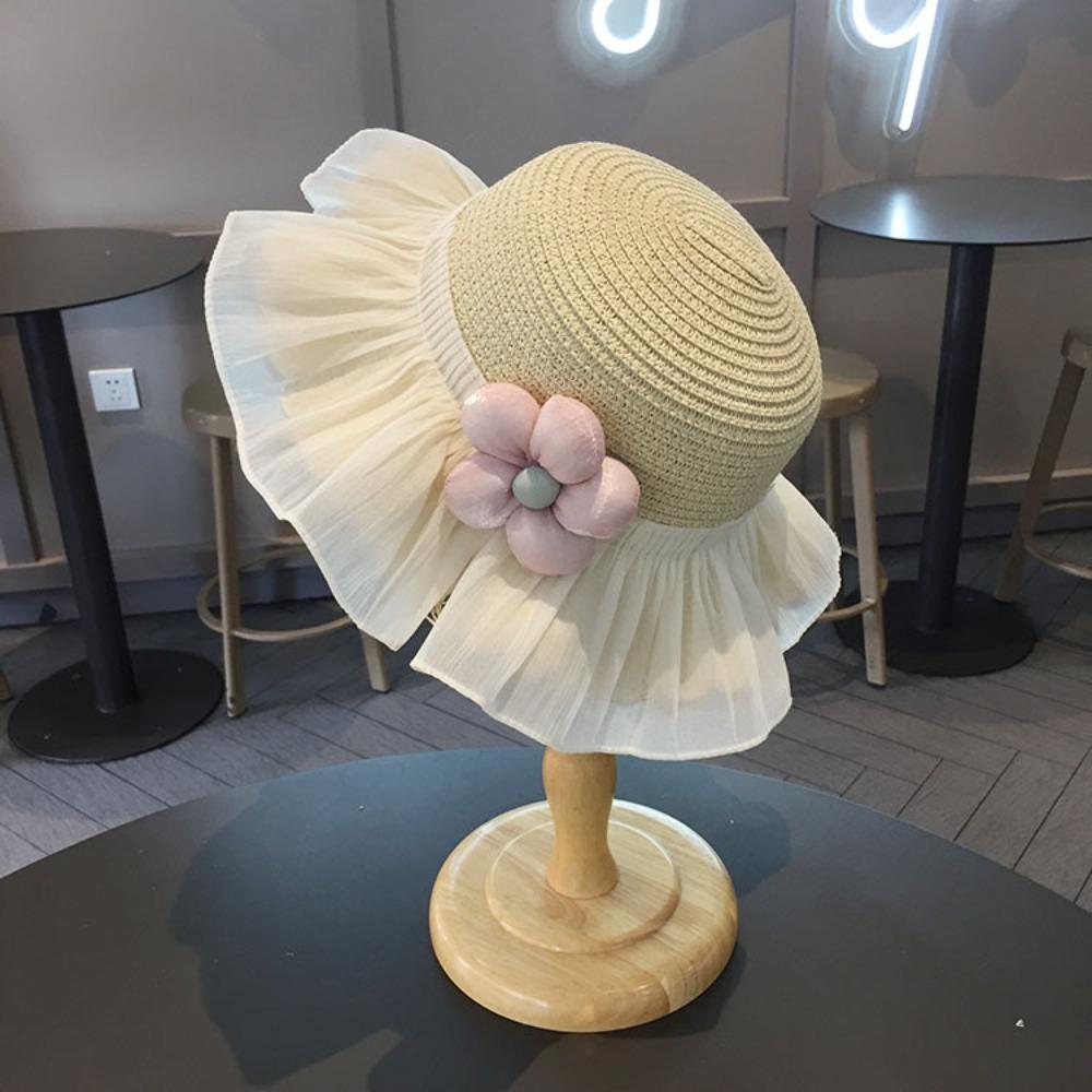 

Солнцезащитная детская соломенная шляпа-сумка с большими полями, пляжная шляпа, модная шляпа от солнца для детей, девочек Beige hat