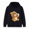 Cartoon Brown Bear Telescope Print Kids Unisex Hooded Sweatshirt Casual Soft Long Sleeve Pullover for Boys Girls
