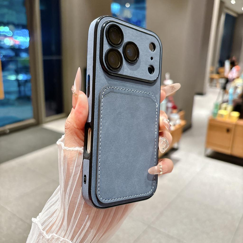 Wallet Card Holder Suede Leather Phone Case For iPhone 17 16 15 14 13 Plus Pro Max Business Insert Card Matte Lens Glass Cover