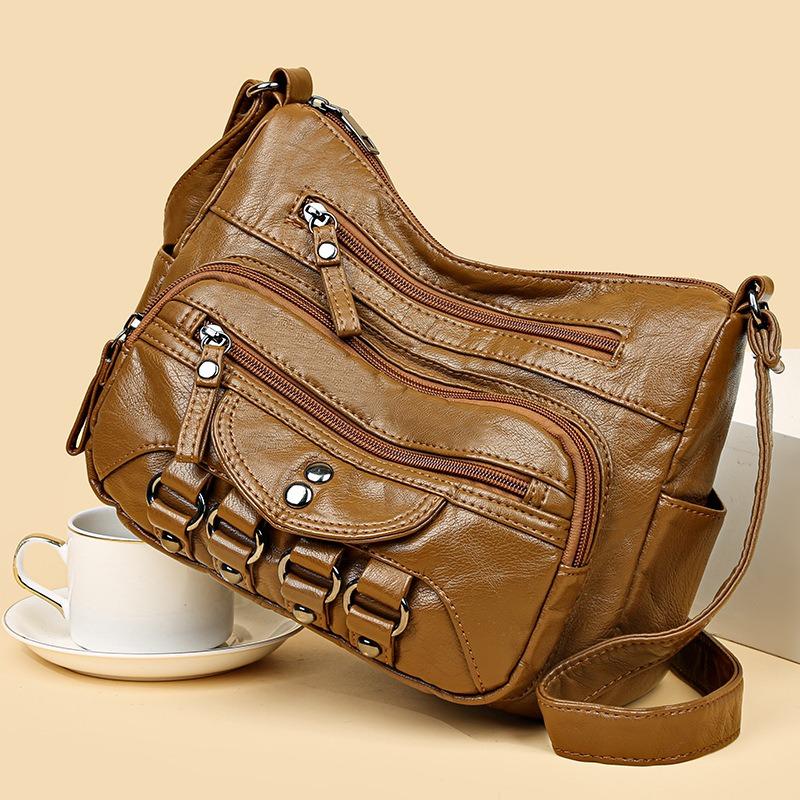 Gewebte Mehrschichtige Weiche Leder Schulter Crossbody Tasche