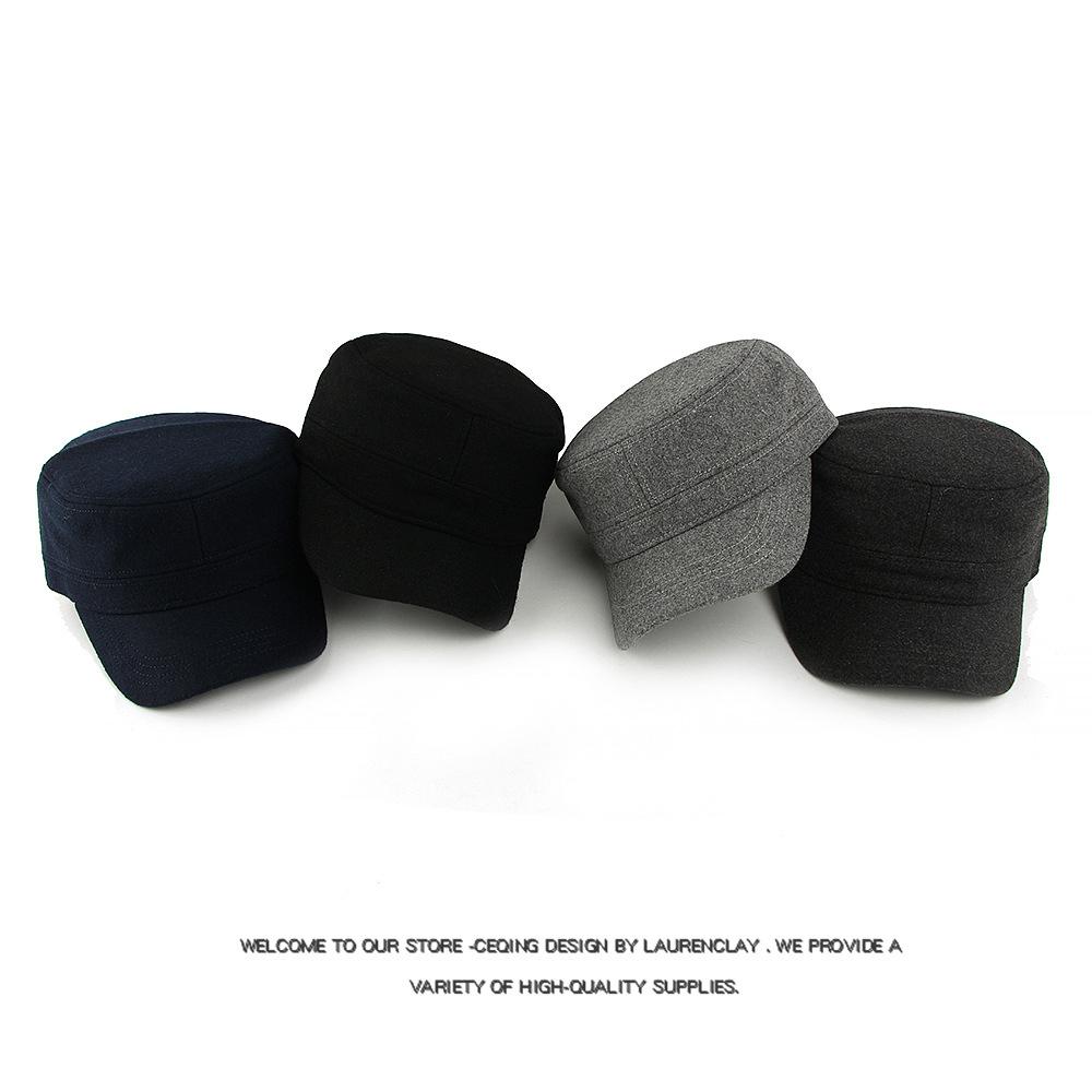 Wool Hat Men's Autumn Winter Velvet Thick Flat Hat Sunshade Hat Solid Color Peaked Cap