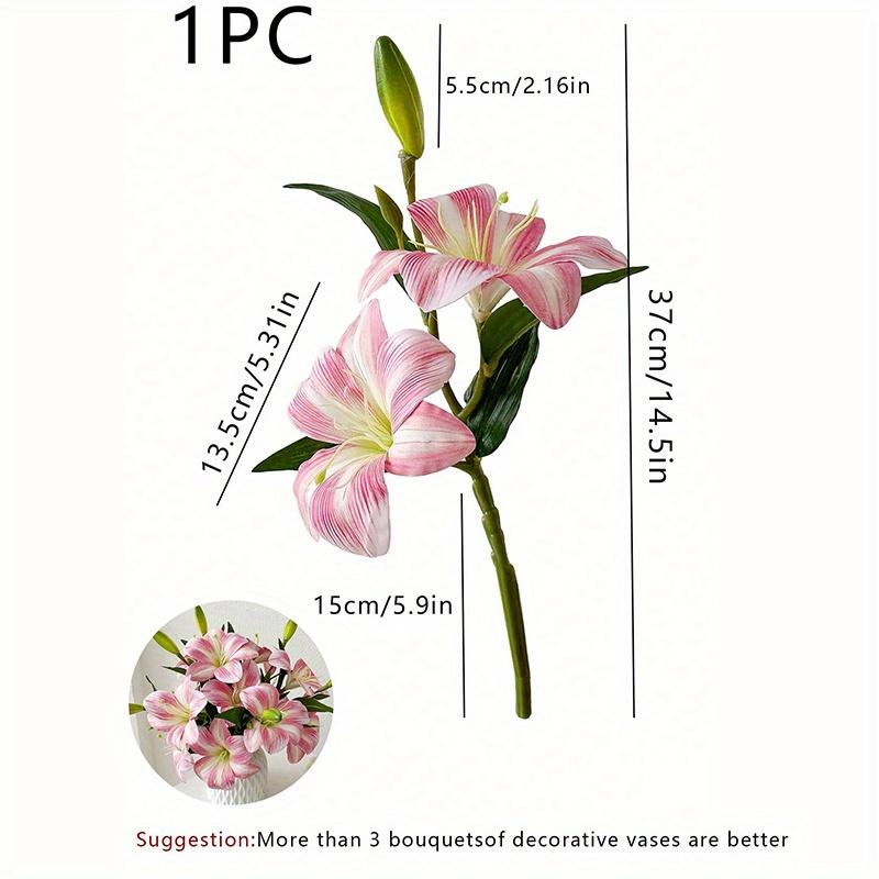Lily Artificial Flowers Fake Real Touch Lilies 3 Heads Buds Faux Flora for Indoor Home Decor Outdoor Party Easter Lily Flower