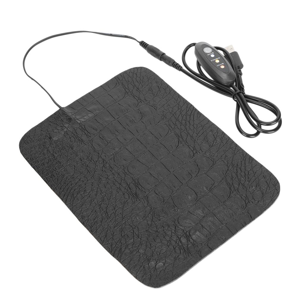 USB Heat Mat for Reptiles PU Leather Anti Scratch Waterproof Heating Pad 3 Levels Temperature Adjustment for Tortoise Lizard