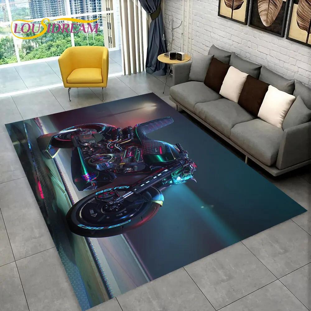 3D Cyberpunk Concept Motorcycle Cartoon Area Rug,Carpet for Living Room Bedroom Sofa Doormat Decoration,kids Non-slip Floor Mat