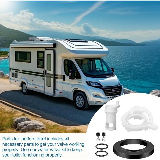 42049 Sada pro výměnu splachovacího ventilu toalety pro obytné vozy, Pro pevné toalety Thetford Aqua Magic II. S těsněním příruby toalety, Díly pro toalety obytných vozů