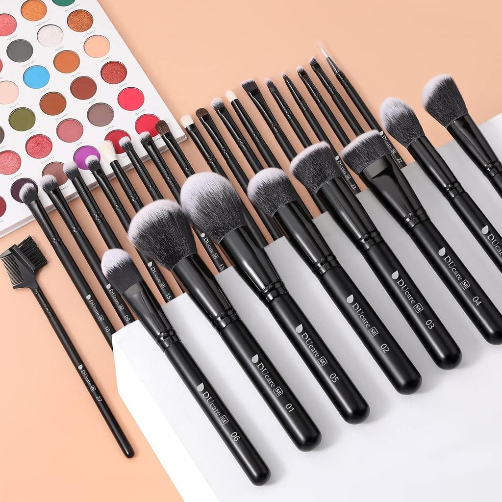 DUcare Professional Makeup Brush Set with Natural for and Face Black 27-Piece Bristles, Ultra-Soft, Foundation, Eyeshadow, Application,