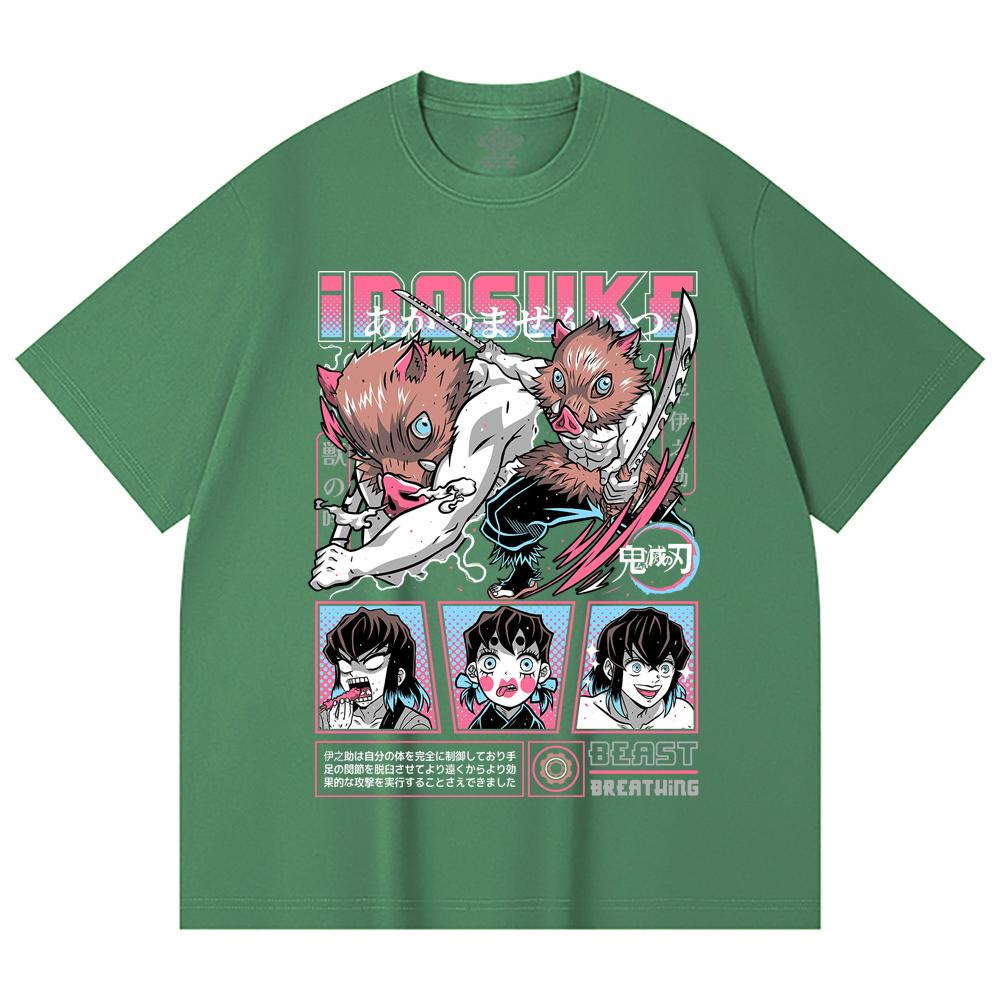 230 Gsm 100% Cotton Demon Slayer V28 Inosuke Print Unisex Heavy Cotton T Shirt