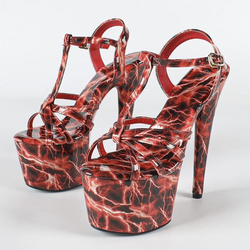 13cm Super Heel Platform Sandals Women Fashion Print Ankle Strap Buckle Brand Designer Shoe Sexy Nightclub T Strap Stripper Shoe
