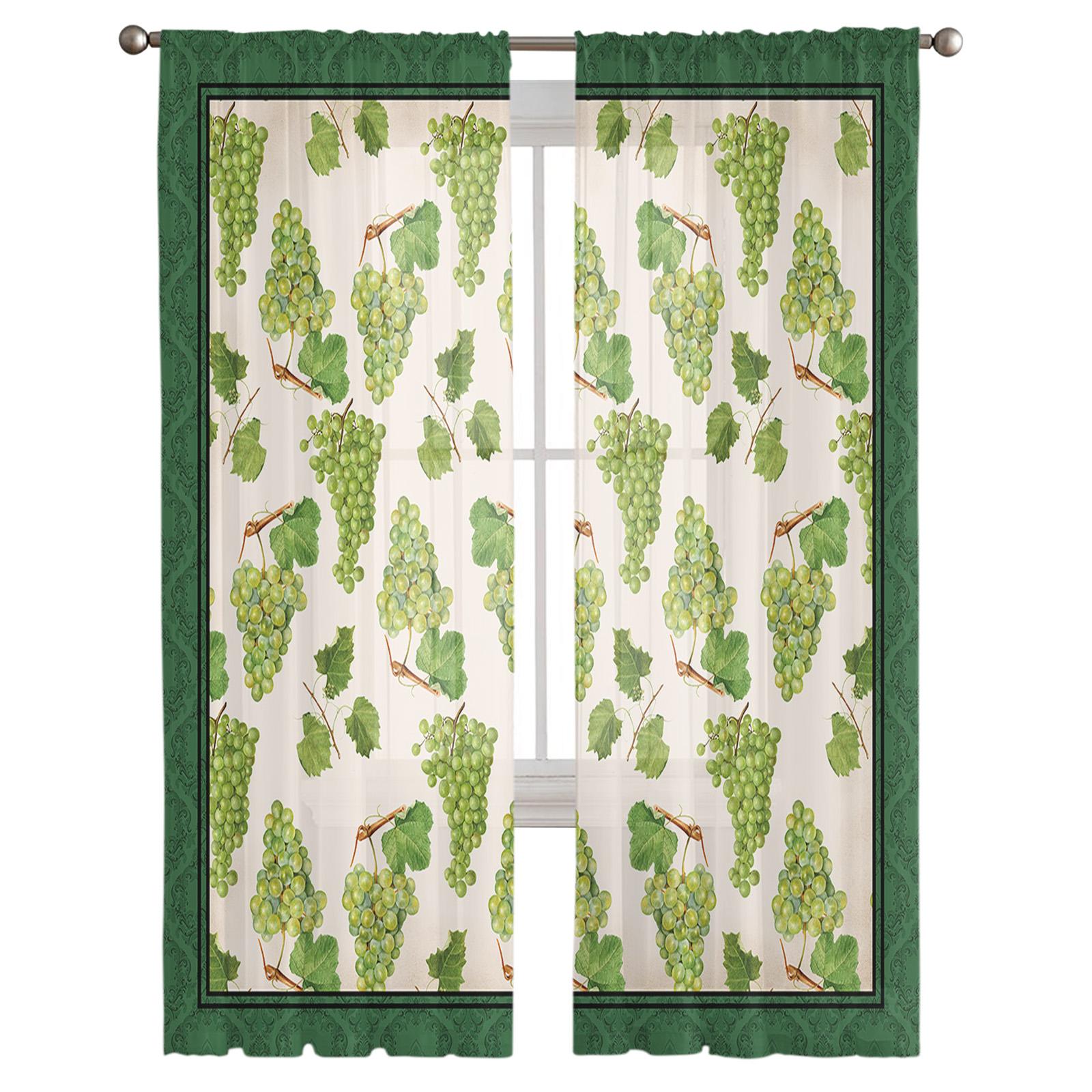 Винтажные текстурированные растения фрукты виноград вуаль прозрачные шторы гостиная окно — фото 3