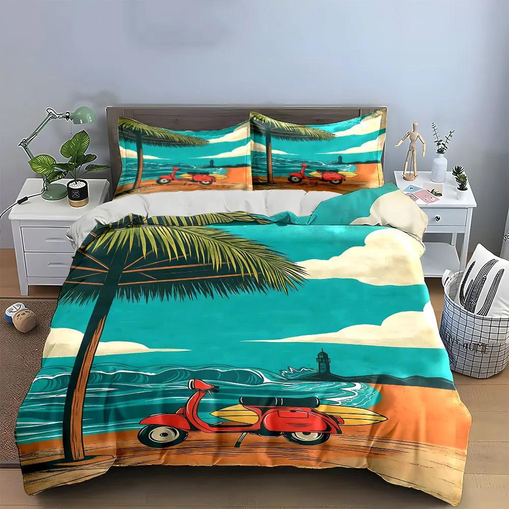 Beach Scooter Summer Decor Soft Comfortable Duvet Cover Bedding Set Included 1*Duvet Cover & 2*Pillowcases gift