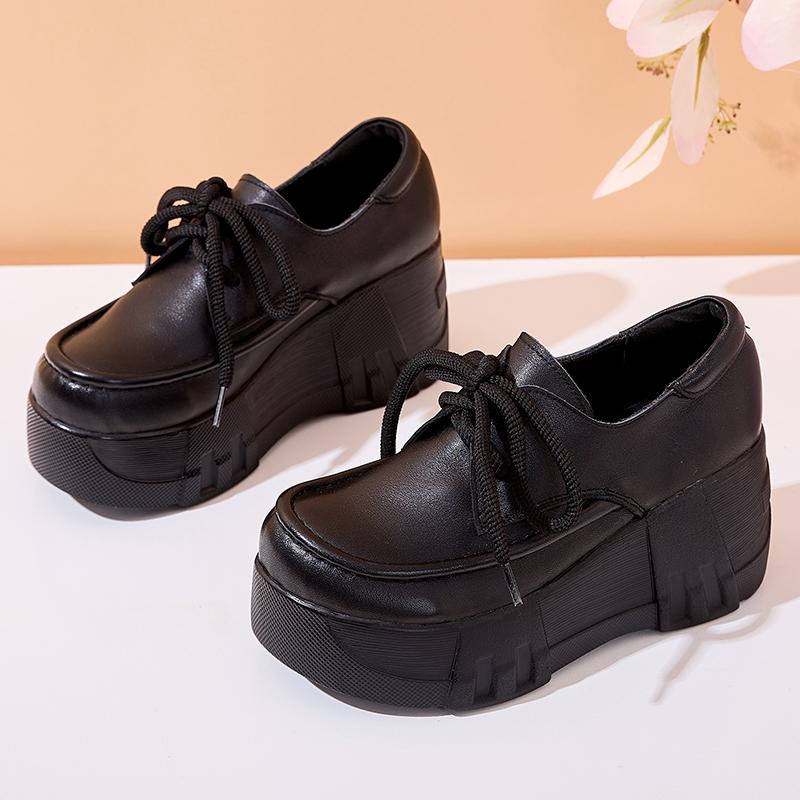 Moda GKTINOO 2025 Primavera Nuevos Zapatos de Salón de Cuero Genuino Zapatos de Mujer de Suela Gruesa Retro Cómodos de Punta Redonda Cuñas Zapatos de Plataforma