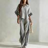 Women's Color Block Striped Dolman Sleeve Polo Shirt & Wide Leg Pants 2 Piece Set