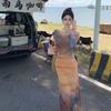 Sunset Tie-dye Printing Swing Collar Hip-wrapped Dress, Feminine Temperament, Slim Waist and Thin Seaside Vacation Dress