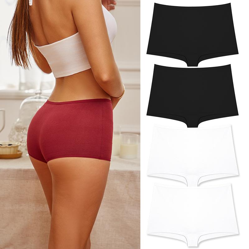 4 STUKS/Set Dames Katoenen Slipjes Sexy Lage Taille Boyshorts Naadloze Sport Boxers Dames Comfortabel Ondergoed Effen Kleur Lingerie