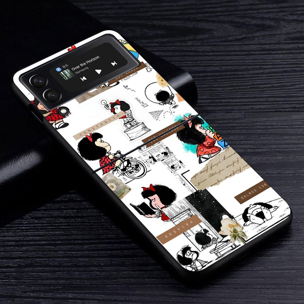 Cute Mafalda Case for Samsung Galaxy Z Flip4 Flip3 5G PC Hard Cell Phone Shell Z Flip 4 3 Black Coque Zflip4 Zflip3 Cover