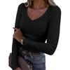 New Style Ribbed Texture Slim Fit V-neck Casual Women's Long Sleeve T-shirt
