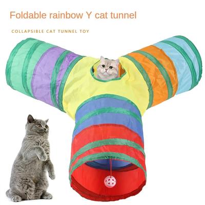 Giocattoli per tunnel per gatti a forma di Y, pieghevoli per addestramento del gattino, divertimento interattivo con foro di sbirciatina, per gatti, conigli, giochi con animali, giocattolo per tubi a tunnel