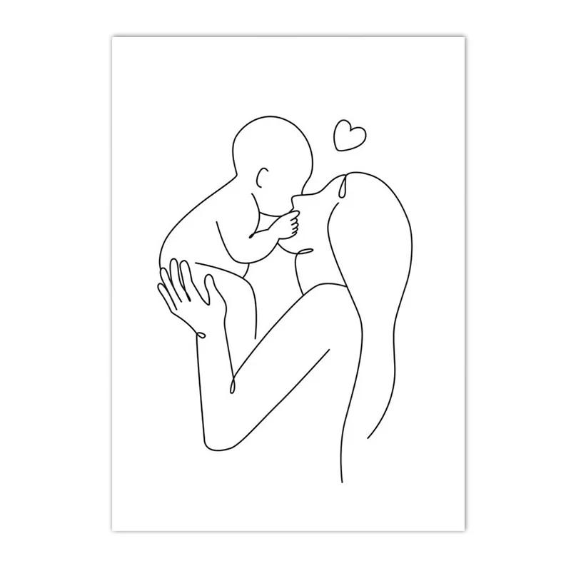 

Family Portrait Art, Abstract Line Drawing Poster, Mom and Baby Wall Art Print, Hands Canvas Painting, Wall Pictures, Living Roo 21x30cm No Framed
