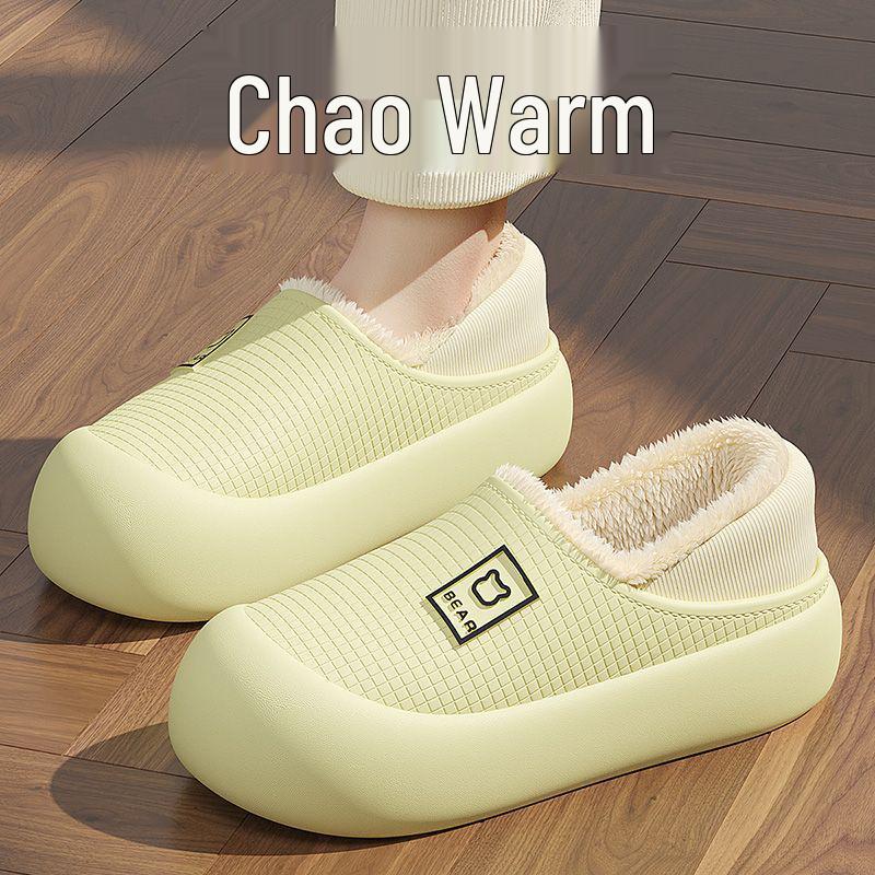 Waterproof Cotton Slippers: Women's/Men's Non-Slip Thick-Soled, Plus Velvet, Warm, Closed Heel for Autumn/Winter.