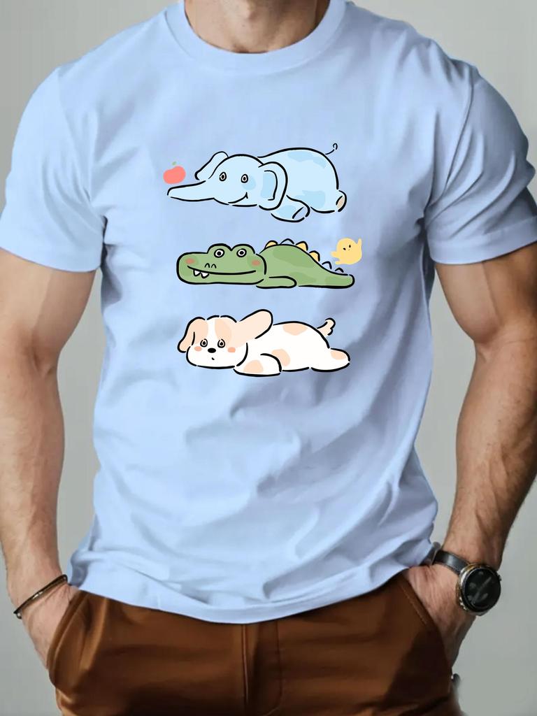 Men's Cartoon Printed T-Shirt 100% Cotton Round Neck Casual Short Sleeve Summer Fashion High Quality Gym Round T-Shirt
