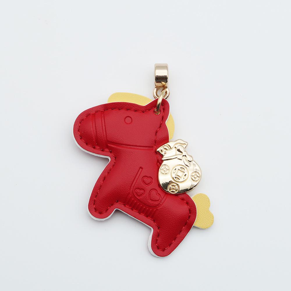 Instant Wealth Leather Keychain with Cartoon Pony Pendant for Couples – Trendy Bag and Car Accessory